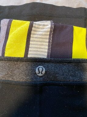 lululemon athletica Black Leggings with Yellow & Gray Stripe Waistband
